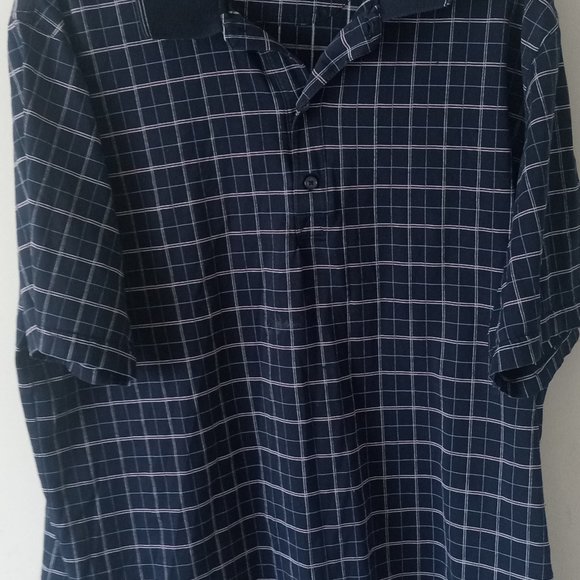 Greg Norman Polo Shirt Men Large Dark Blue Check Shark Golf Casual Short Sleeve - Picture 4 of 6